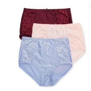 Bali NEW Women XL/8 Double Support Briefs Burgundy Pink Blue Lace High Rise 3PK